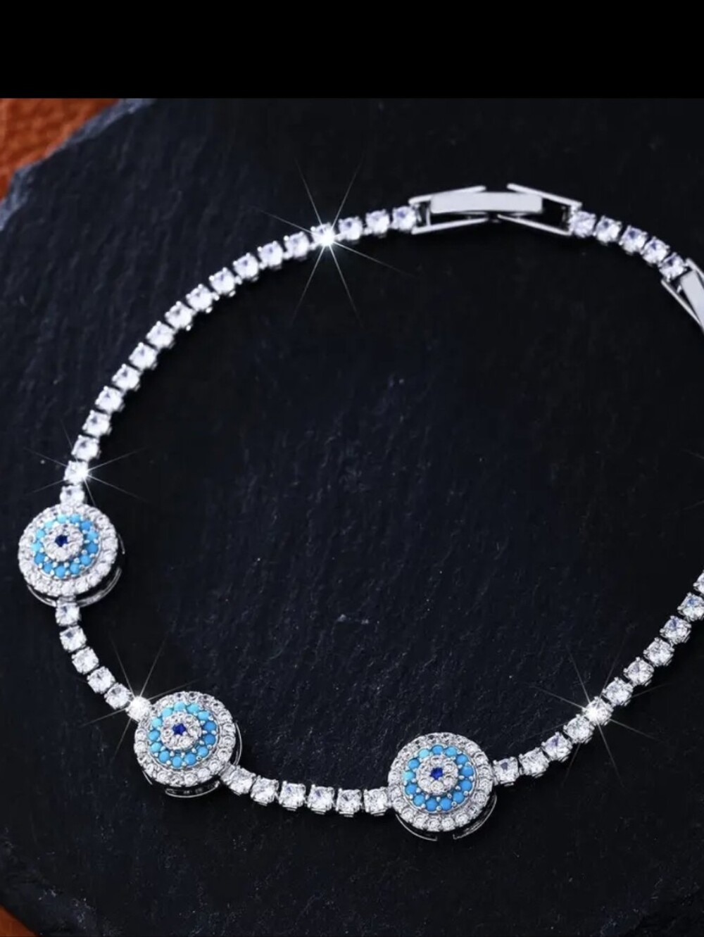 Silver Evil Eye Diamond Tennis Bracelet